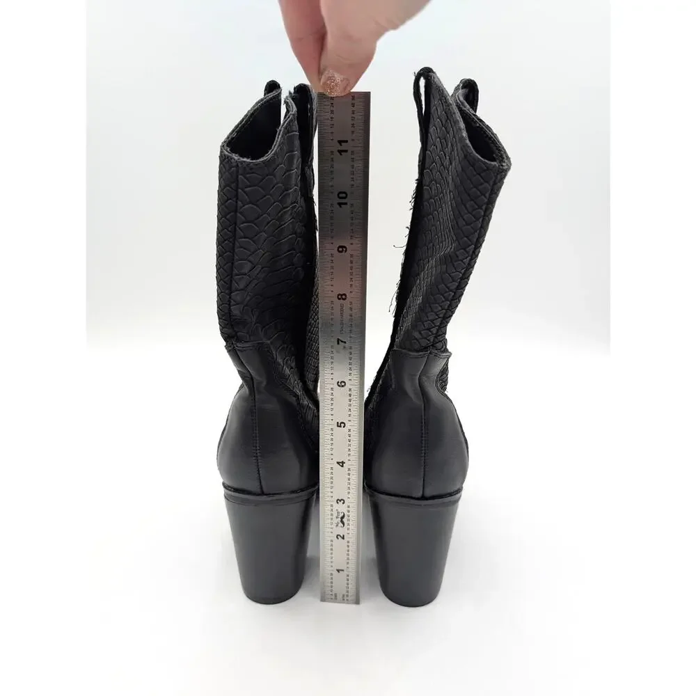 MIA Cindy Embossed Western Cowboy Boots Pointed Toe Women's Black Size US9M EU39